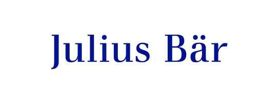 Blue 'Julius Bär' text in an elegant serif font on a black background.