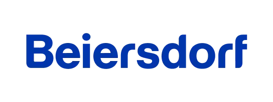 Blue 'Beiersdorf' text in a rounded sans-serif font on a black background.