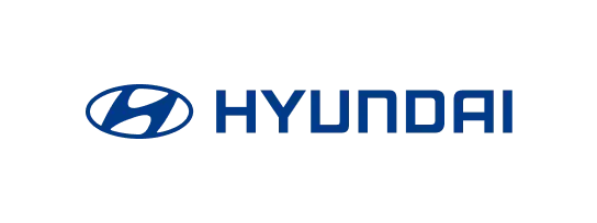 Hyundai logo, blue stylized "H" inside an oval with blue "HYUNDAI" text.
