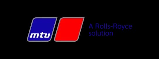 MTU logo, two colored rectangles with 'mtu' and 'A Rolls-Royce solution' text.