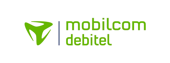 Mobilcom Debitel logo, a green stylized 'M' symbol and text.