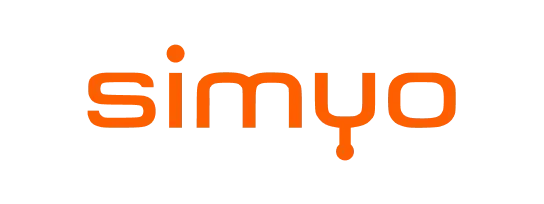 Simyo logo, featuring orange text with a unique stylized letter 'y'.