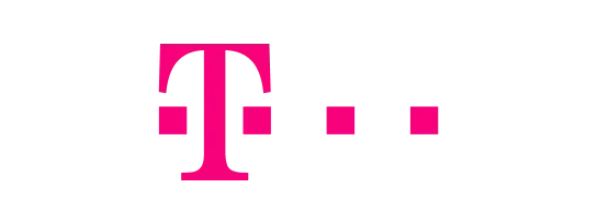 T-Mobile logo featuring a bold pink 'T' followed by three pink dots.
