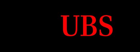 UBS logo, red uppercase text on a black background.