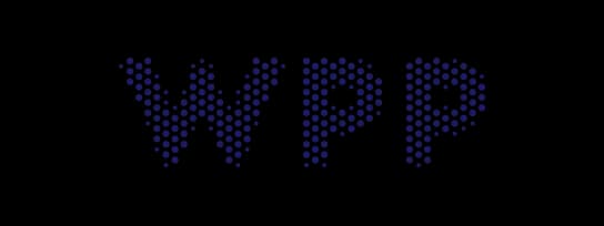 Dark purple "WPP" logo composed of many small dots on a black background.